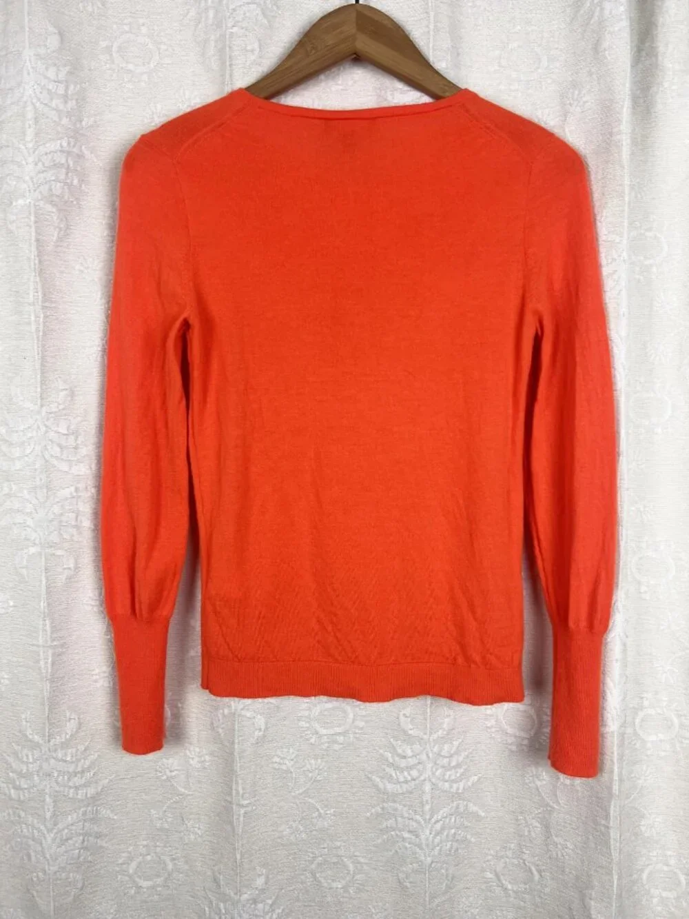 J Crew Halle merino wool crewneck sweater neon orange lightweight knit jumper